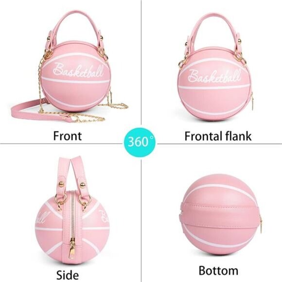 Basketball Bag Purse Handbag Shoulder Mini Round Zipper Women with Strap - Picture 3 of 8